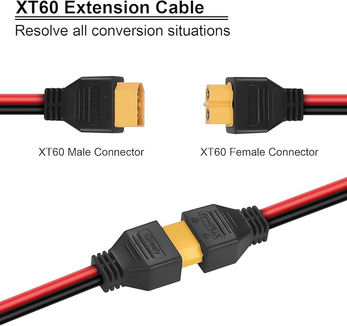 iGreely XT60 Extention Cable for Solar Panel RV Automotive RC Battery and Portable Power Station Solar Generator 12AWG 10Ft 3M