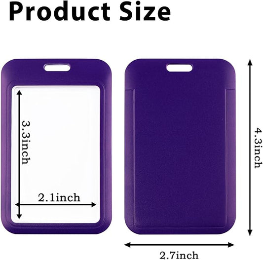 2-Pack Purple Card Holder Set, Clear Plastic ID Badge Holder, Top Slot for Lanyard & Keychain, Reusable PVC Card Sleeve for Work Office School Access Card
