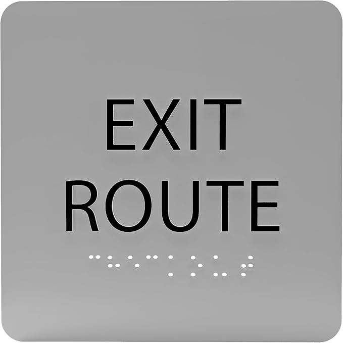 6" X6" Exit Route Sign - ADA Compliant Tactile Graphics Grade 2 Braille Text Acrylic Wall Signs - Building Fire Safety, Visibility, Emergency Response, Evacuation Door Sign