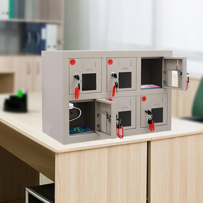 Cell Phone Locker 6 Slot Cellphone Charging Station Metal Cellphone Charging Cabinet Rechargeable Mobile Phone Cabinet for Office Classroom (6 Slot)