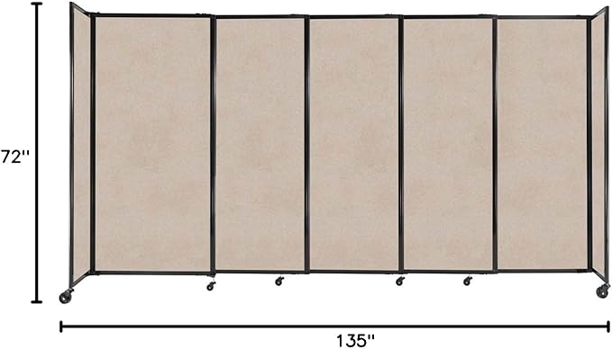 Versare Straightwall Sliding Portable Wall Partition | Freestanding Office Dividers | Locking Wheels | Temporary Room Separator | 11'3" Wide x 6' Tall Beige SoundSorb Panels