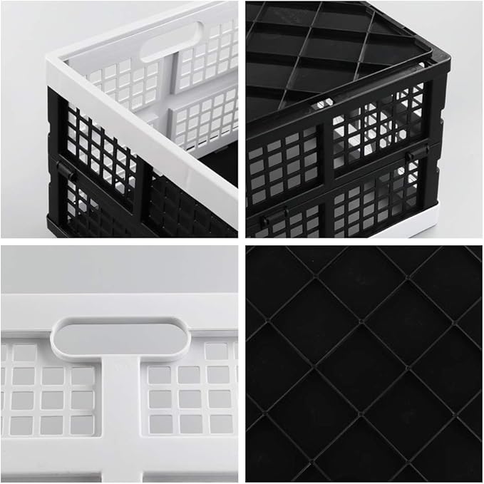 Hespapa 35 Quart Folding Crates, Plastic Collapsible Storage Container Milk Crate Baskets, 2 Packs