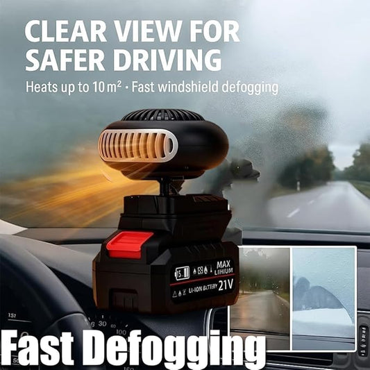 Portable Heater Battery Powered, Quiet Long Heating Small Space Heater with Anti-Tilt, Car Window Defogger with 2 Heat Settings & USB Ports, for Car/Camping/Indoor Use (3900mAh Batt*2)