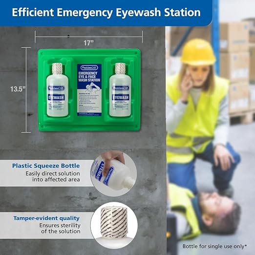 PhysiciansCare Wall-Mountable Eyewash Station with 2 Bottles of Eye Wash Solution, 32 oz Each