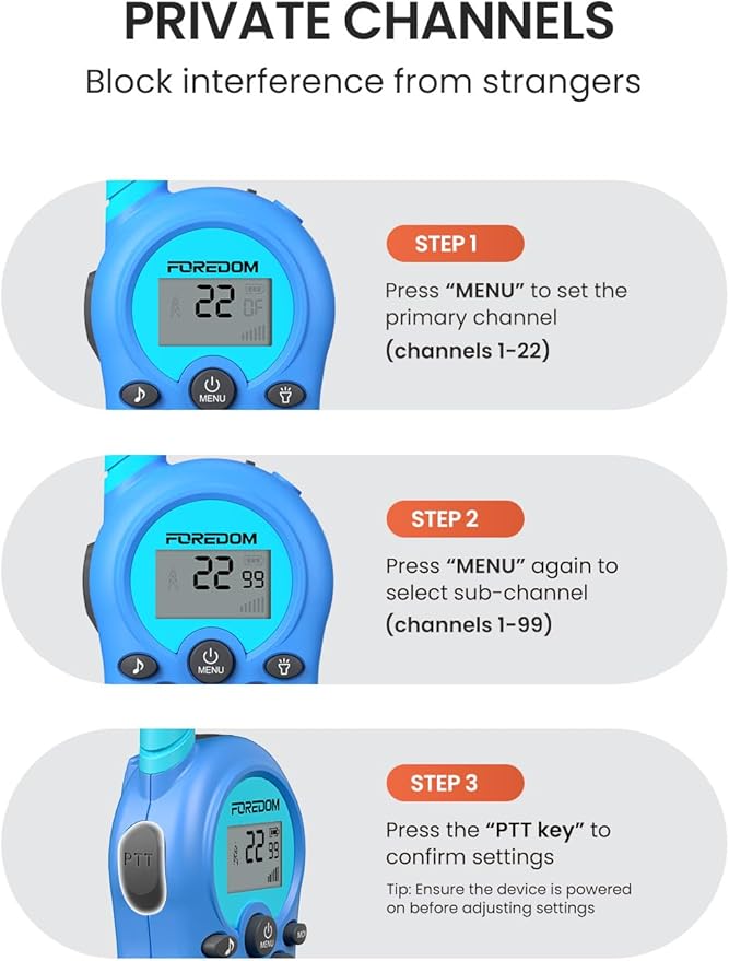 FOREDOM Rechargeable Walkie Talkies for Kids Walkie Talkies Long Range for Boy & Girl Age 3 to 12 Year Old Birthday Toys - 2 Pack