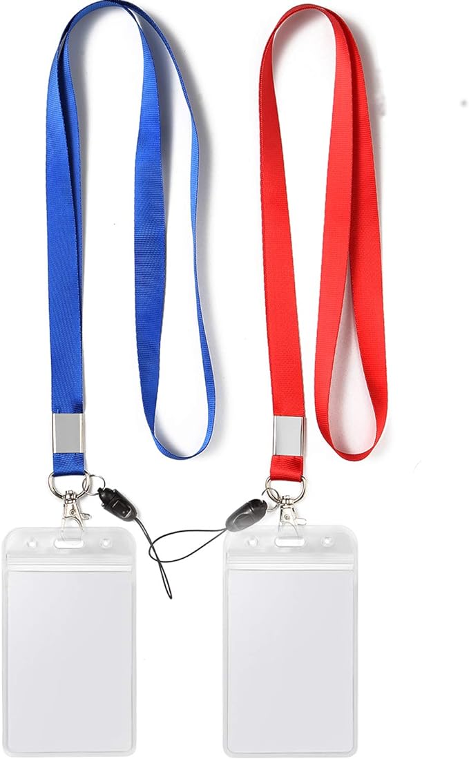 YOUOWO 2 Pack Blue Red Lanyard with Vertical ID Badge Holder,Neck Office Lanyards with Clip,for id Card Holder, id Badges Name Tag Card Holders