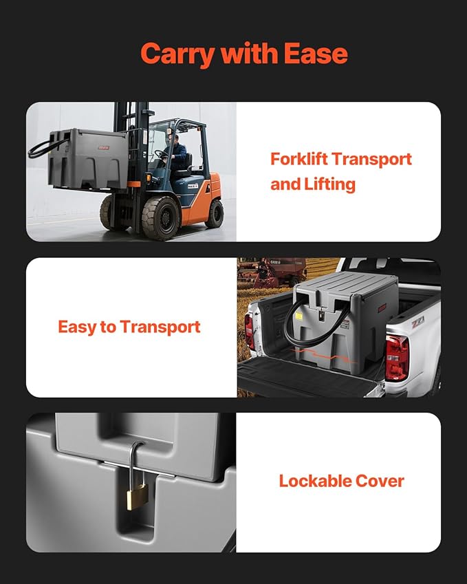VEVOR Portable Diesel Tank, 58 Gallon Capacity & 10 GPM Flow Rate, Fuel Tank with 12V Electric Transfer Pump and 13.1ft Rubber Hose, PE Diesel Transfer Tanks for Easy Fuel Transportation, Grey