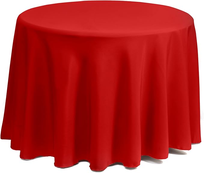 Gee Di Moda Round Tablecloth - 120 Inch Red Round Table Cloth for 60 to 96 Inch Round Tables - Heavy Duty Washable Fabric - for Buffet Table, Holiday Party, Dinner, Wedding & Baby Shower
