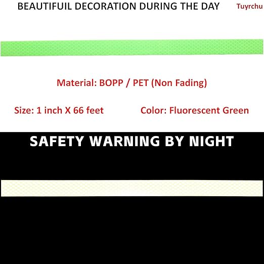 Fluorescent Green Reflective Tape Outdoor Waterproof 1 inch Wide, High Visibility Safety Hazard Warning Safet Stickers (66 feet)