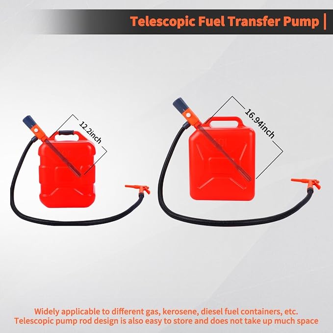 Portable Fuel Pump for Gasoline, Fuel Transfer Pump Powered By USB Charging or AA Battery, 2.8 GPM Gas Can Pump, Telescoping Gas Can Pump Battery Operated, 51" Transfer Hose, Leak-proof, Siphon Pump