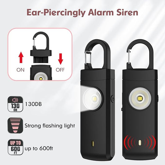 Rechargeable Personal Alarms for Women - Christmas Birthday Gifts for Women, Stocking Stuffers for Teen Girl, Daughter, Safety Keychain Flashlight, Siren Alarm, Travel College Essentials (Black)