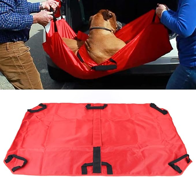 Transport Stretcher for Dogs, Pet Folding Stretcher Emergency Animal Carrier with Safety Strap Max 242 Pound Weight Animal Stretcher for Dogs (Red)