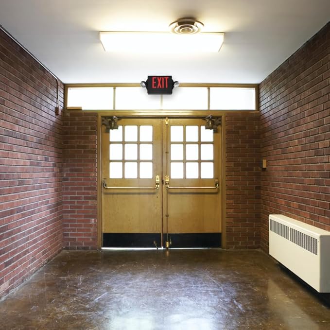 Lithonia Lighting LHQM Quantum LED Exit Sign/Emergency Light Combo, Exit Sign and Emergency Lights for Business, 2-Head Fixture, Red Letters, 180 Lumens, MVolt, 4 Watts, Black