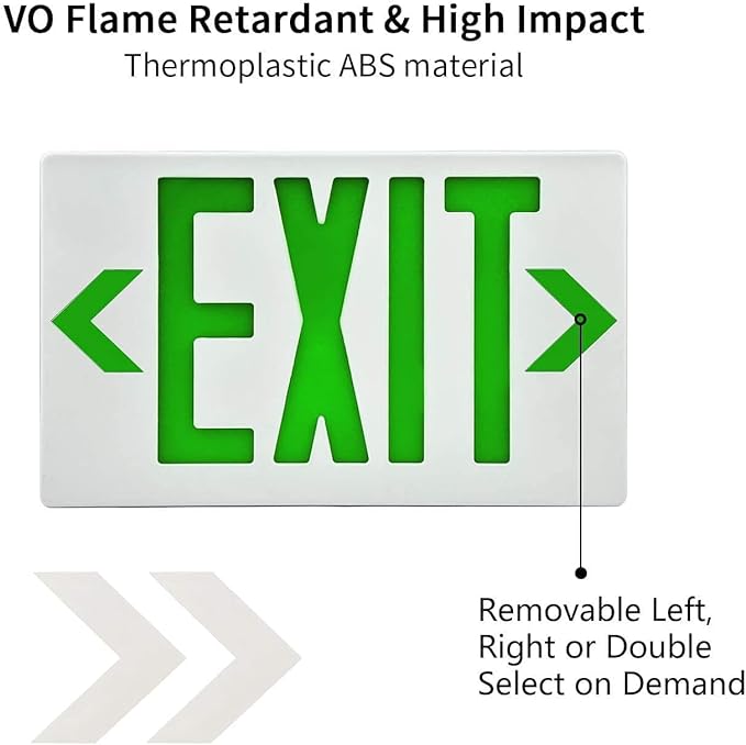 AKT LIGHTING Green LED Exit Sign Emergency Light with Battery Backup, Double Face Hardwired Green Letter Emergency Exit Lighting For Business, Restaurant, Commercial, Supermarket, UL-Listed, 120-277V,Pack of 12