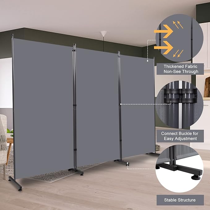 Room Divider 6FT Folding Privacy Screens, 3 Panel Partition Room Dividers w/Freestanding Design, Portable Wall Divider for Room Separtation, Fabric Screen Panel for Home Office Bedroom Dorm