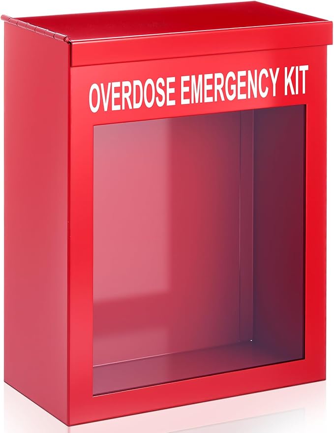 Zonon 1 Pcs Naloxone Overdose Kit Non Locking Cabinet Wall Mountable Break in Case of Emergency Box Opioid Overdose with Acrylic Window 7 1/4 x 9 1/8 x 3 5/8 Inches Medication Not Included (Red)