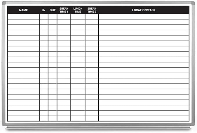 Lunch and Break in/Out Dry-Erase Scheduling Whiteboard 60" x 40"