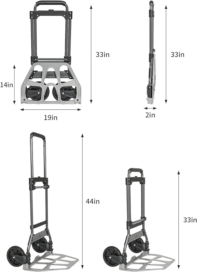 Leeyoung Folding Hand Truck and Dolly, 264 Lb Capacity Heavy-Duty Luggage Trolley Cart with Telescoping Handle and PP+EVA Wheels