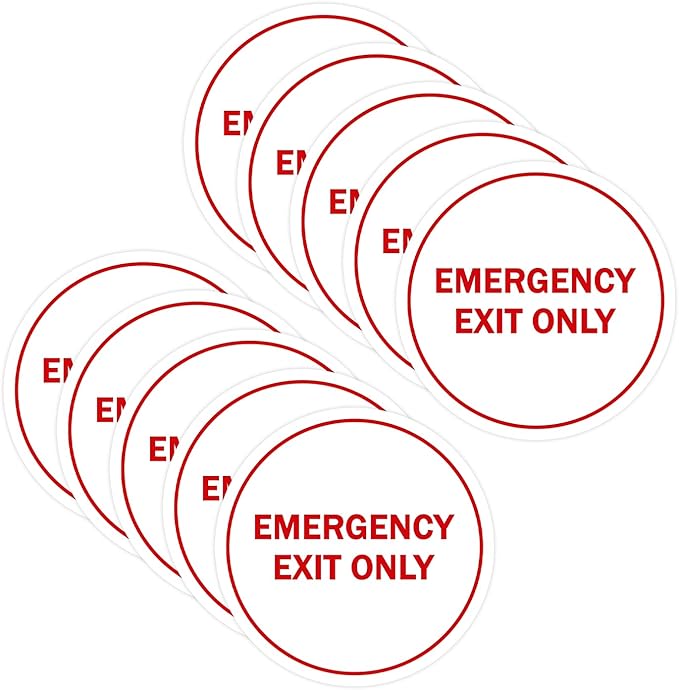 Signs ByLITA Circle Emergency Exit Only Sign (White/Red) - Small 10 Pack