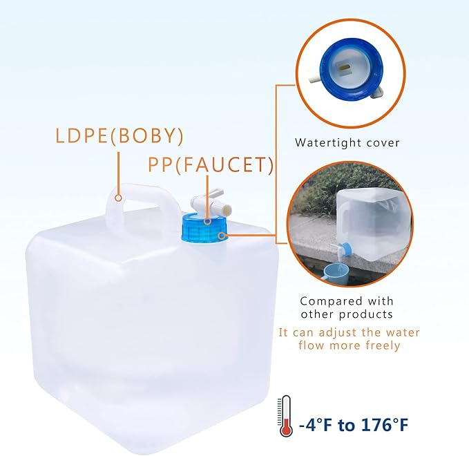 Collapsible Water Container with Spigot, Camping Water Storage Carrier Jug BPA-Free for Outdoors Hiking Backpack & Survival Kit, Foldable Portable Canteen 1.3/2.6/3.9/5.3 Gallon (5.3 Gallon, 2-pack)