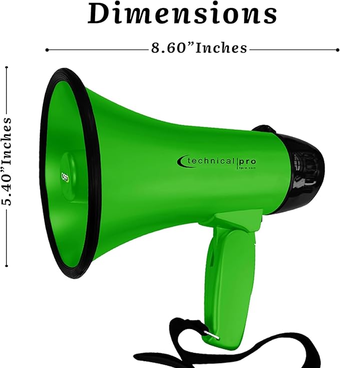 Technical Pro 20 Watts Lightweight Portable 300M Range Megaphone Bullhorn with Strap, Siren, and Volume Control, Good for Trainers, Soccer, Football, Baseball, Coaches