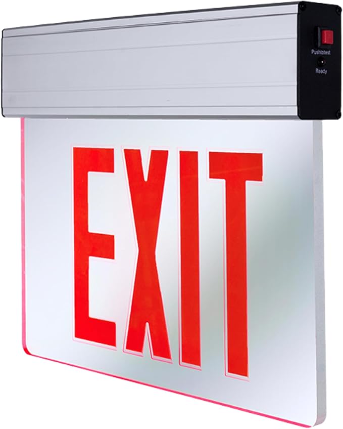 KastLite LED Emergency Edge-Lit Exit Sign, 180 Min Backup, Damp Rated, Red Letters, UL Listed, 120/277V, Acrylic Panel - 1 Pack