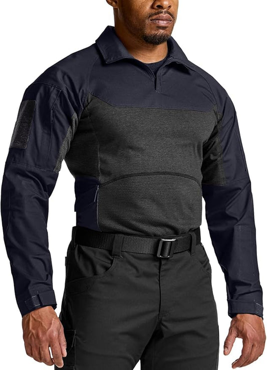 CQR Men's Combat Shirt Tactical 1/4 Zip Long Sleeve Military BDU Shirts Camo EDC Top with Pockets