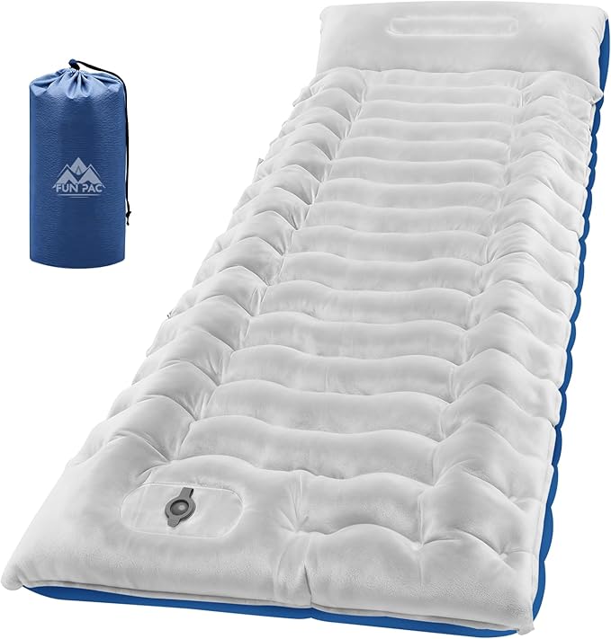 Camping Sleeping Pad, 8.8R-Value Ultralight Camping Mat with Pillow, Insulated Camping Mattress, Built-in Foot Pump Inflatable Sleeping Pads Compact for Camping Backpacking Hiking, Single, Light Gray