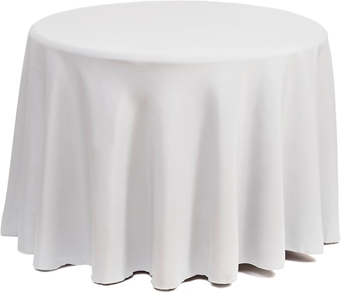 Gee Di Moda Round Tablecloth - 90 Inch White Round Table Cloth for 30 to 60 Inch Round Tables - Heavy Duty Washable Fabric - for Buffet Table, Holiday Party, Dinner, Wedding & Baby Shower