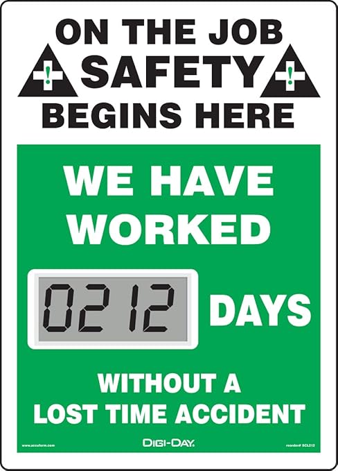 AccuformNMC Mini Digi-Day Battery Powered Electronic Safety Scoreboard SCL212, Tracks Days Without A Lost Time Accident, 14”L x 10”W x 1”D, Bright LCD Display, Made in USA