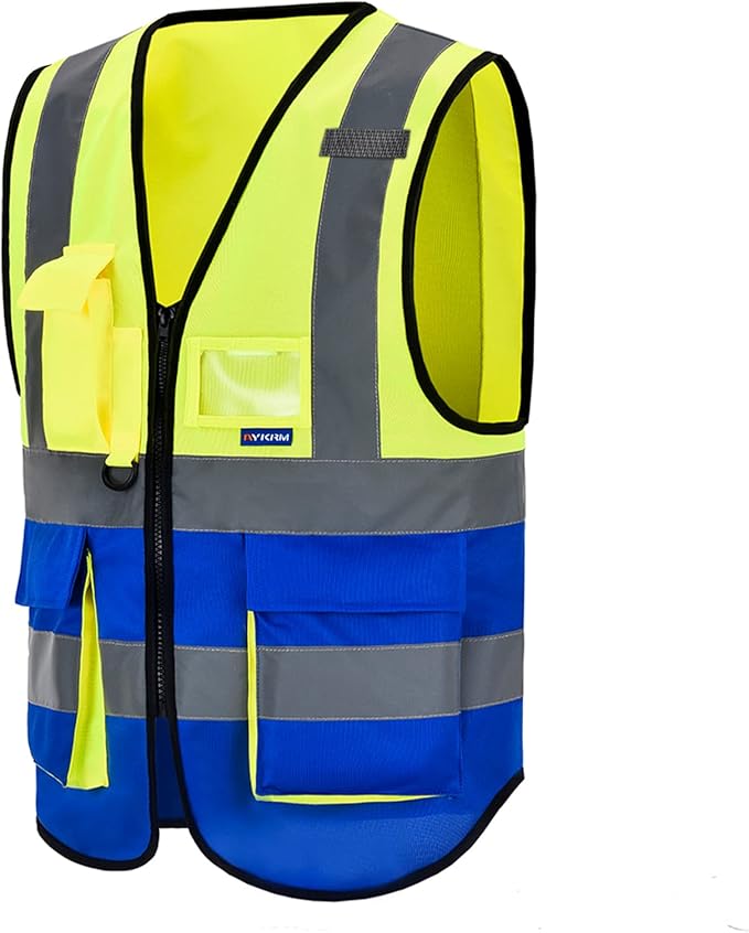 A-SAFETY yellow blue work vest side pocket