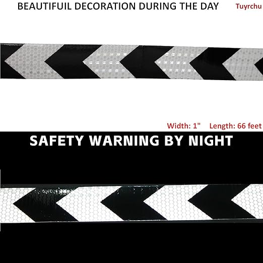 Black White Reflective Tape 1 inch Wide for Trailer, Outdoor Waterproof High Visibility Safety Warning Adhesive Strips (66 feet)