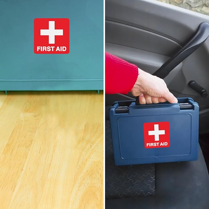 T&R First Aid Stickers, First Aid with Cross Symbol - 10 Pack - 5 x 5 Inches Reflective Label, UV Resistant, Waterproof, Fade and Scratch Resistant, Suitable for Indoor and Outdoor