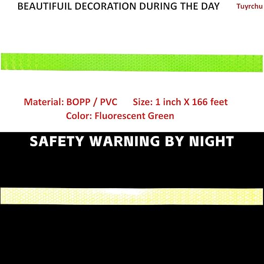 Fluorescent Green Reflective Tape Outdoor Waterproof 1 inch Wide, High Visibility Warning Stickers, Safety Marking Tape (166 feet)