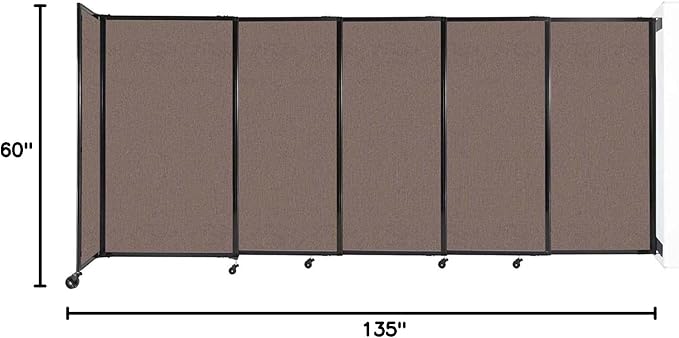 Wall-Mounted Sliding StraightWall Room Divider | Adjustable Widths | Locking Wheels | Room Separator | Up to 11'3" Wide x 5' Tall Latte Fabric Panels
