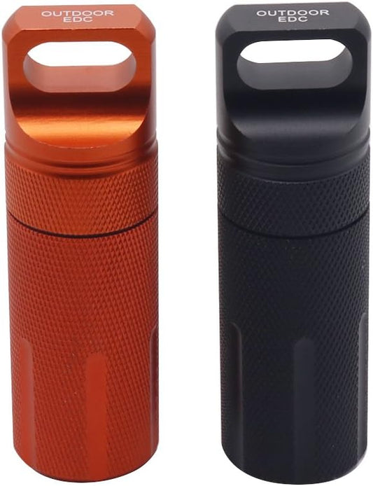 HRX Package Outdoor Waterproof EDC Survival Container Capsule, Airtight Aluminum Pill Bottle Match Seal Storage Case Camping Essentials Emergency Tool (2PCS)