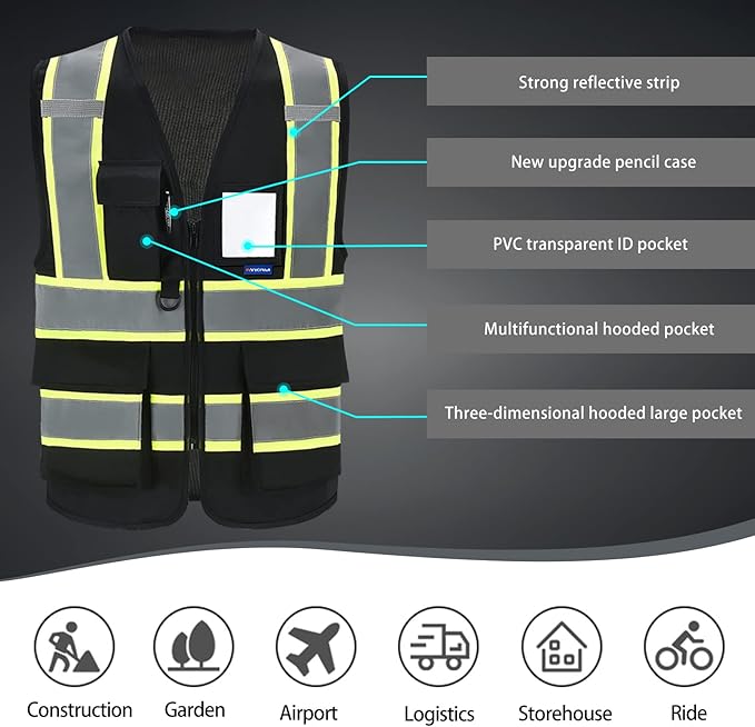 AYKRM Custom Logo Personalised Printed High Visibility Reflective 2 two tone work construction Safety Vest