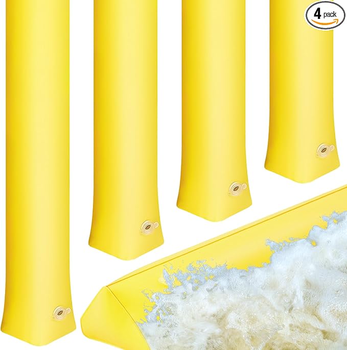 Amylove 4 Pcs PVC Inflatable Flood Barriers for Home Reusable Garage Water Prevention Barriers Flood for Rain Snow Melted Garage Door Basement Home(12 ft x 8 in x 4 in,Yellow)