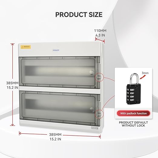 Mollom 36 Way Power Distribution Box with Bus Bars and Din Rail for Miniature Circuit Breaker MCB, Waterproof IP66.Padlock Available for Indoor and Outdoor Use