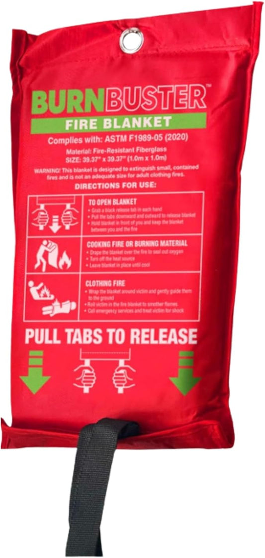 Emergency Fire Blanket - ASTM Certified Fire Suppression Blanket for Home, Kitchen, Grill, Camping, Car & More - 40" x 40" Flame Retardant Fabric, No Mess, Easy Deployment