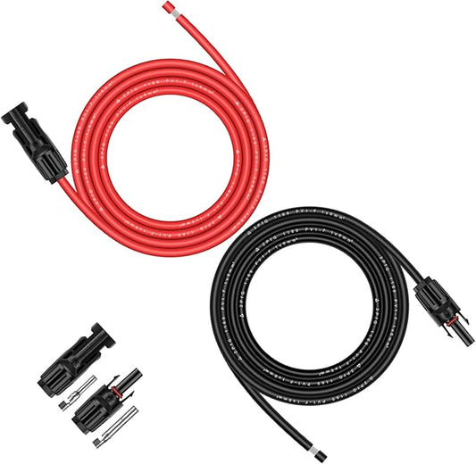 iGreely Solar Panel Extension Cable - 10 Feet 10AWG(6mm²) Solar Extension Cable with Female and Male Connector Solar Panel Wiring Wire Adapter (10FT Red + 10FT Black)