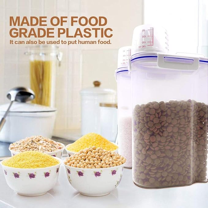 Dog Food Storage Container Small, Cat Food Storage Container Airtight Plastic Dispenser with Graduated Measuring Cup, Pourable Spout and Portable Collapsible Dog Bowl for Pet Food, Birds Seed