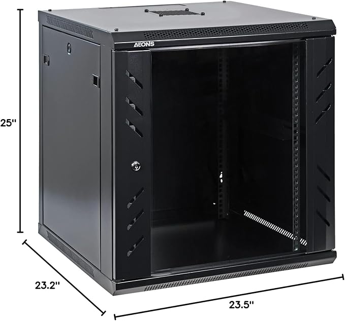 12U Professional Wall Mount Network Server Cabinet Enclosure 19-Inch Server Network Rack Mid-Depth Black