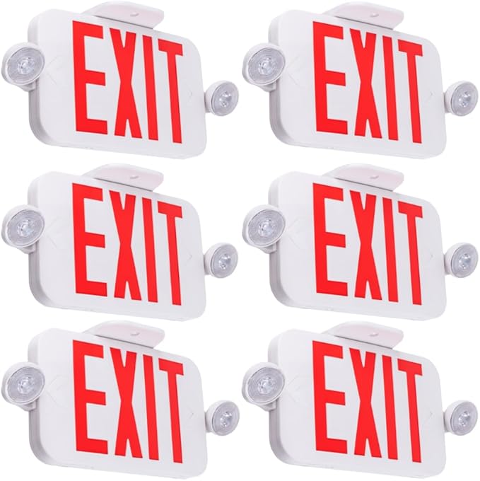 LIT-PaTH 6 Pack LED Exit Sign with Emergency Lights, Double-Sided Combo Emergency Exit Lighting with Backup Battery, Hardwired, UL94V-0 Fire Resistant, 120-277V, Ceiling & Wall Mount