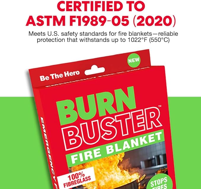 Emergency Fire Blanket - ASTM Certified Fire Suppression Blanket for Home, Kitchen, Grill, Camping, Car & More - 40" x 40" Flame Retardant Fabric, No Mess, Easy Deployment