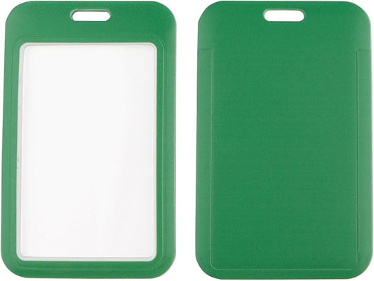 2-Pack Green Card Holder Set, Clear Plastic ID Badge Holder, Top Slot for Lanyard & Keychain, Reusable PVC Card Sleeve for Work Office School Access Card