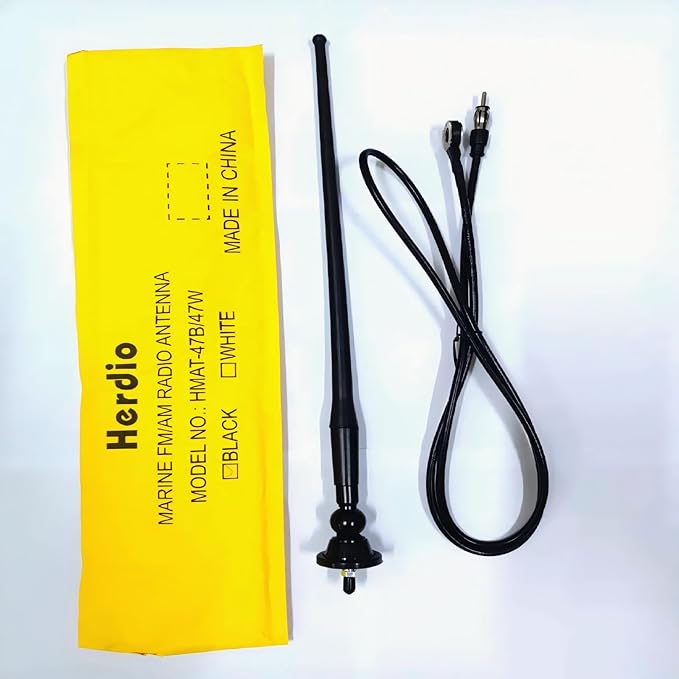 Herdio Waterproof Marine Radio Antenna 3.0mm Connector Rubber Duck Dipole Flexible Mast FM AM Antenna for Boat Car ATV UTV RZR SPA