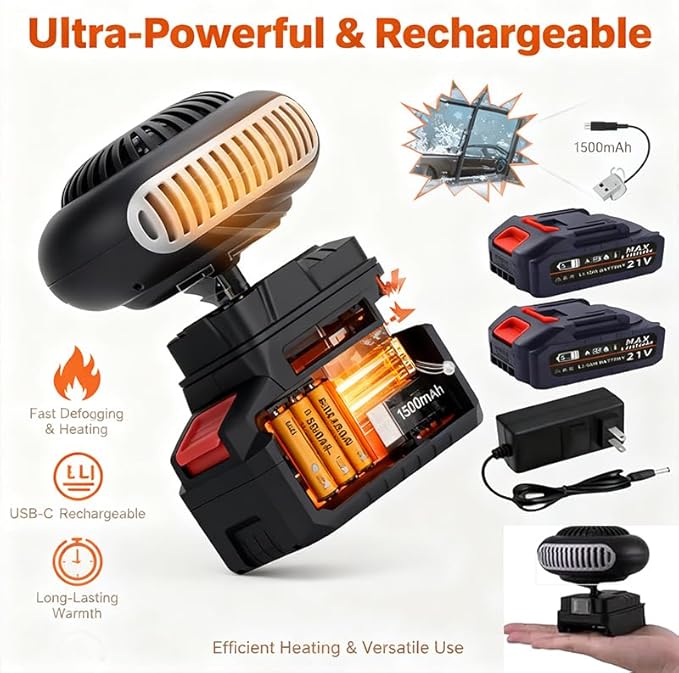 Battery Operated Heater, Battery Powered Heater, Ultra-Light/Ultra-Powerful/Rechargeable/Portable Battery Operated Space Heater, with Dual USB &1500mah Battery, for Camping/Office/Indoor (5-cell*2)