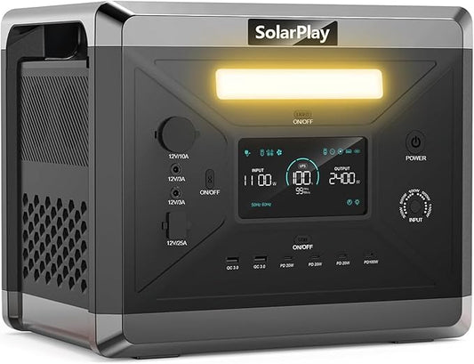 SolarPlay Portable Power Station 2400W(Peak 4800W), 2160Wh Solar Generator 1.5Hrs Fast Charging LiFePO4 Battery, 4 AC Outlets Emergency Power Station for Home Camping Outdoor Battery Backup