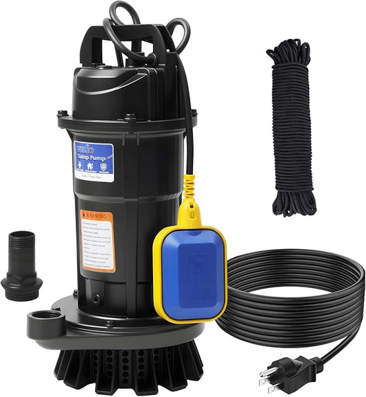 Weeflos 1.0HP Submersible Sump Pump, Automatic Water Pump w/ 4700 GPH High Flow, 18ft Max Head, for Dirty Water Removal, Flooded Basement, Swimming Pool Cover, Hot Tubs, Aluminum (1HP/28FT)